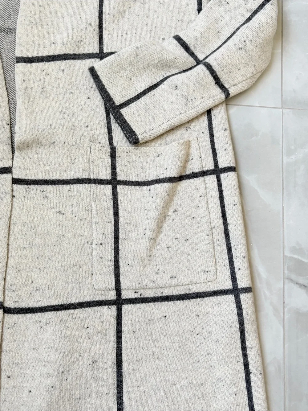 Eileen Fisher Peppered Windowpane Wool Organic Cotton Open Front Cardigan Large - Picture 5 of 8